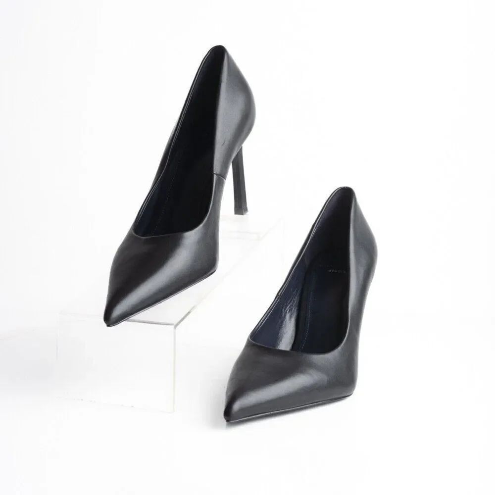 Massimo Dutti Studio Womens Heels Pumps Court Black Leather Pointed US 9 EU 40